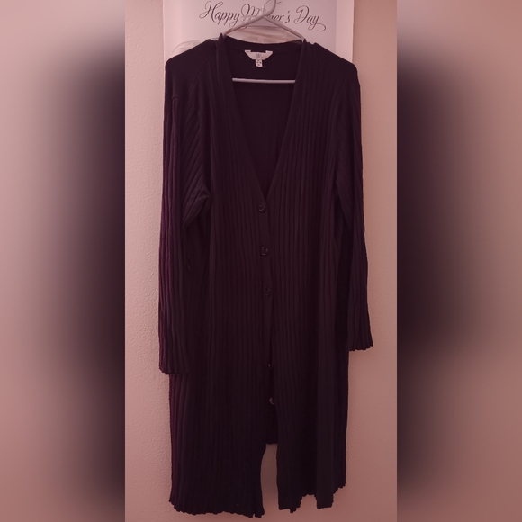 Time and Tru Sweaters - Time and Tru Women's Ribbed Cardigan - Dark Purple
